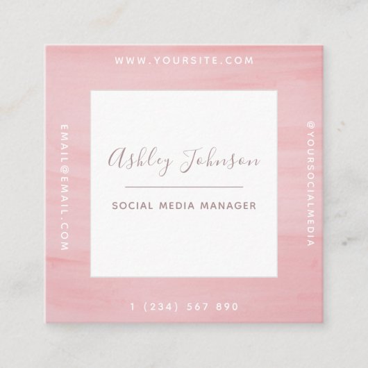 Carte De Visite Carré Pastel Pink Aquarelle Classé Médias sociaux Code Q (Devant)