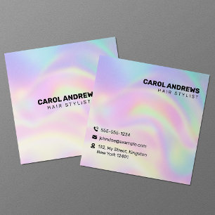 Carte De Visite Carré Pastel Rainbow Holographic Holographic Hair Stylli