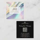 Carte De Visite Carré *~* PASTEL Rainbow Marble QR Luxe Initial AP66 (Devant / Derrière)