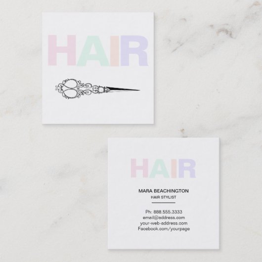 Carte De Visite Carré *~* Pastels simples de cheveux Ciseaux minimaux d' (Devant / Derrière)