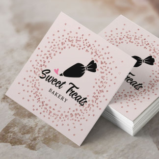 Carte De Visite Carré Pâtisserie Cupcake Boulangerie Rose Gold Confetti
