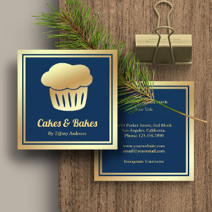 Carte De Visite Carré Pâtisserie de cupcakes faits maison avec feuille d