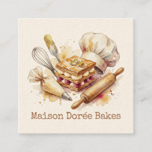 Carte De Visite Carré Pâtissier Boulangerie Ustensiles de Cuisson Or Mod