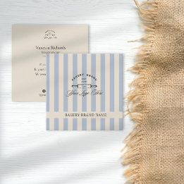 Carte De Visite Carré Pays Français Bleu Rayé Logo Boulangerie Rayé