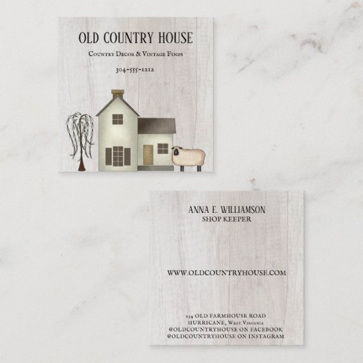 Carte De Visite Carré Pays primitif Rustique Ancien Pays Maison Mouton (Devant / Derrière)