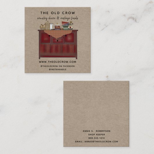 Carte De Visite Carré Pays rustique Primitif (Devant / Derrière)