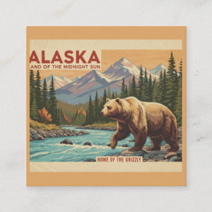 Carte De Visite Carré Paysage de l'Alaska avec ours grizzly pour le voya