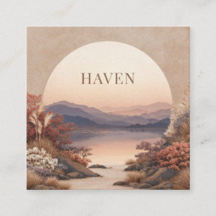 Carte De Visite Carré Paysage du lac Sunset Peach Semicercle Géométrique