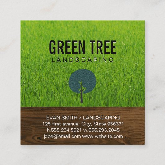 Carte De Visite Carré Paysage | Grain de bois | Gris naturel (Devant)