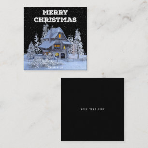 Carte De Visite Carré Paysage hivernal Snowy House Joyeux Noël