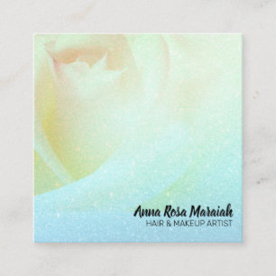 Carte De Visite Carré *~* Pêche Florale Rose Parties scintillant Aqua Ca