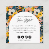 Carte De Visite Carré Pêche moderne et bleu Abstrait cheveux floraux Sty (Dos)