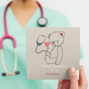 Carte De Visite Carré Pédiatre - nounours - stéthoscope