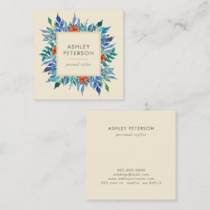 Carte De Visite Carré Peint Floral Botanique Élégant Moderne
