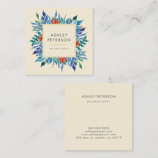 Carte De Visite Carré Peint Floral Botanique Élégant Moderne (Devant / Derrière)