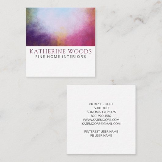 Carte De Visite Carré Peinture d'art Abstrait Concepteur d'intérieur Vio (Devant / Derrière)