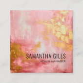 Carte De Visite Carré Peinture dorée rose Abstraite (Devant)