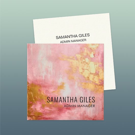 Carte De Visite Carré Peinture dorée rose Abstraite