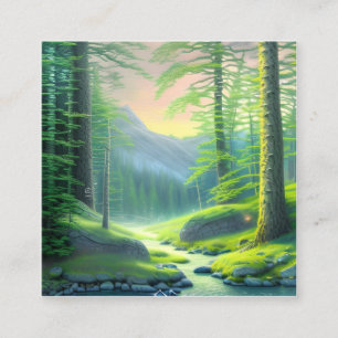 Carte De Visite Carré Peintures aquarelles qui représentent la forêt