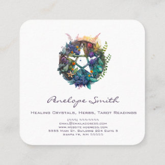 Carte de visite Carré Pentagramme Floral Aquarelle