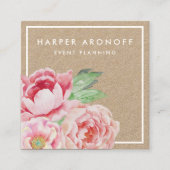 Carte De Visite Carré Peony antique rose pâle | Kraft (Devant)