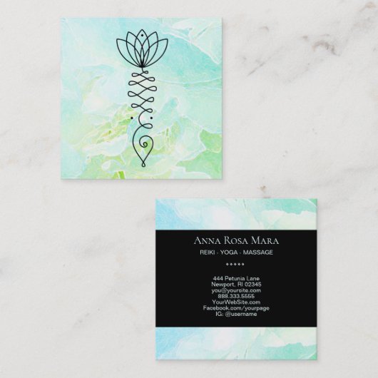 Carte De Visite Carré *~* Peony Heart Lotus Yoga Soigneur Massage Reiki (Devant / Derrière)