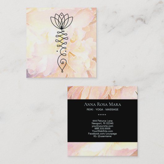 Carte De Visite Carré *~* Peony Lotus Peach Healthcare Massage Reiki Yog (Devant / Derrière)