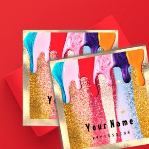 Carte De Visite Carré Perche du logo de Parties scintillant d'or maquill