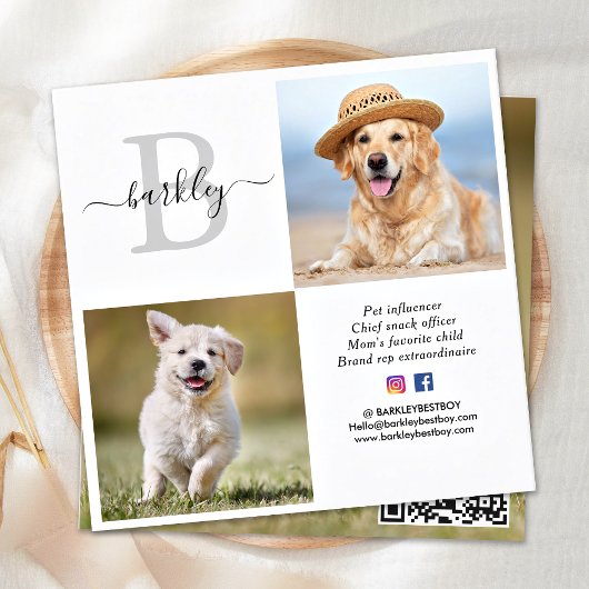 Carte De Visite Carré Personnalisé 3 Photo Médias sociaux QR Code Monogr