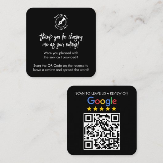 Carte De Visite Carré Personnalisé Black Google critique QR Code Merci N (Devant / Derrière)
