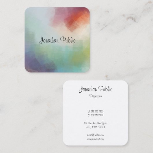 Carte De Visite Carré Personnalisé Moderne Art Abstrait Modèle Élégant (Devant / Derrière)