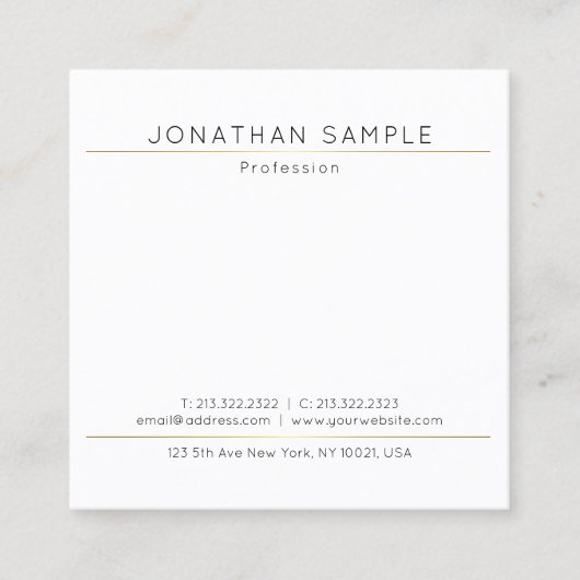 Carte De Visite Carré Personnalisé Moderne Élégant Simple Modèle Blanc O (Devant)