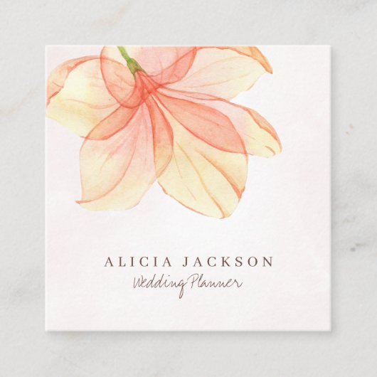 Carte De Visite Carré Pétales d'aquarelle orange jaune wedding planner (Devant)