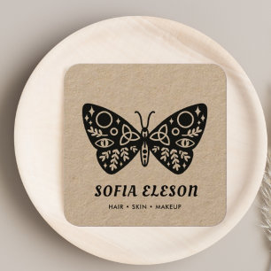 Carte De Visite Carré Petit Papillon noir cheveux et maquillage artisana