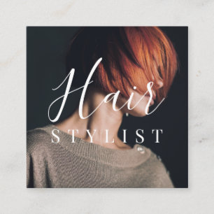 Carte De Visite Carré Photo blanche de coiffeur de manuscrit de coiffeur