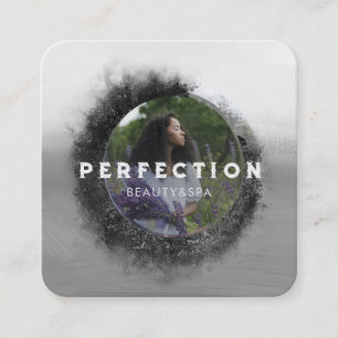 Carte De Visite Carré Photo cadre en cercle noir et blanc luxueux