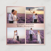 Carte De Visite Carré Photo collage rose or code QR médias sociaux (Devant)