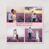 Carte De Visite Carré Photo Collage rose QR Code Social Media (Devant)