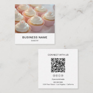 Carte De Visite Carré Photo de boulangerie moderne QR Icônes de médias s