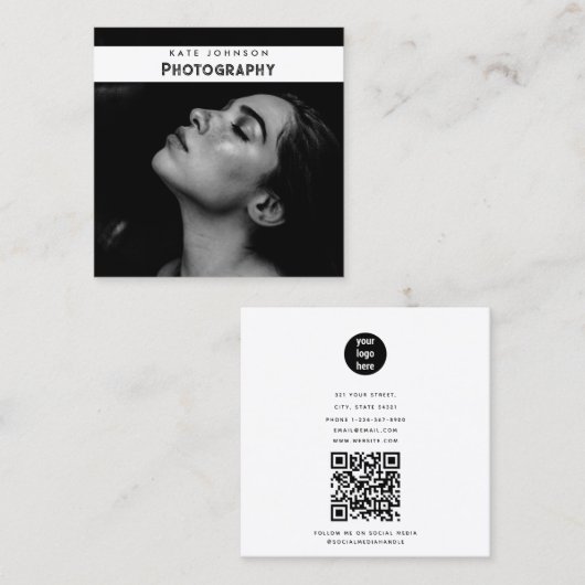 Carte De Visite Carré Photo de logo d'entreprise simple moderne (Devant / Derrière)