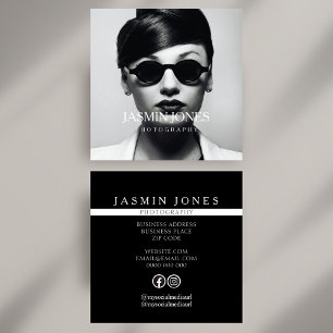 Carte De Visite Carré Photo de médias sociaux en noir et blanc gras