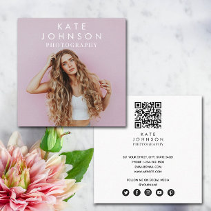 Carte De Visite Carré Photo minimaliste moderne QR Code Médias sociaux