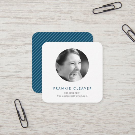 Carte De Visite Carré PHOTO MODERNE CAPTURE simple cercle bleu foncé (Devant/Arrière en situation)