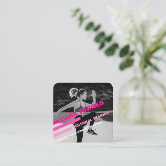 Carte De Visite Carré Photo moderne et tendance de l'entraîneur personne (Debout devant)