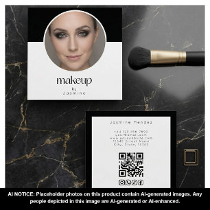 Carte De Visite Carré Photo MUA en noir et blanc Code QR Réseaux sociaux