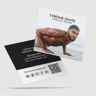 Carte De Visite Carré Photo Noir Blanc Moderne Code Qr Code Social Media