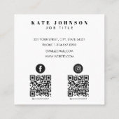 Carte De Visite Carré Photo simple moderne 2 QR Code Médias sociaux (Dos)