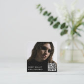 Carte De Visite Carré Photo simple moderne Code QR Médias sociaux (Debout devant)