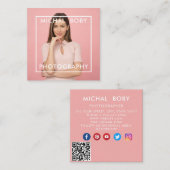 Carte De Visite Carré Photo simple moderne Code QR Médias sociaux (Devant / Derrière)