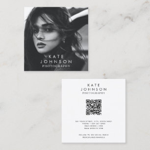 Carte De Visite Carré Photo simple moderne Code QR Médias sociaux
